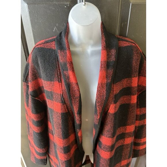 Aspen Buffalo Plaid Wool Open Front Coat Jacket Women's Size Large Red/Black - Picture 5 of 9